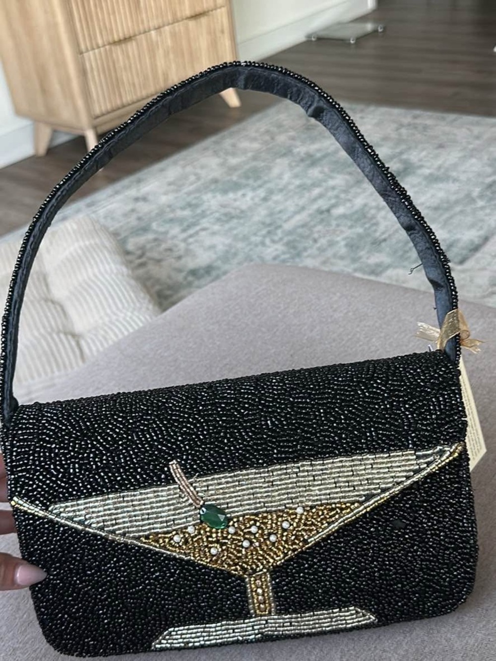 Beaded Black Evening Shoulder Bag - Brand Unspecified